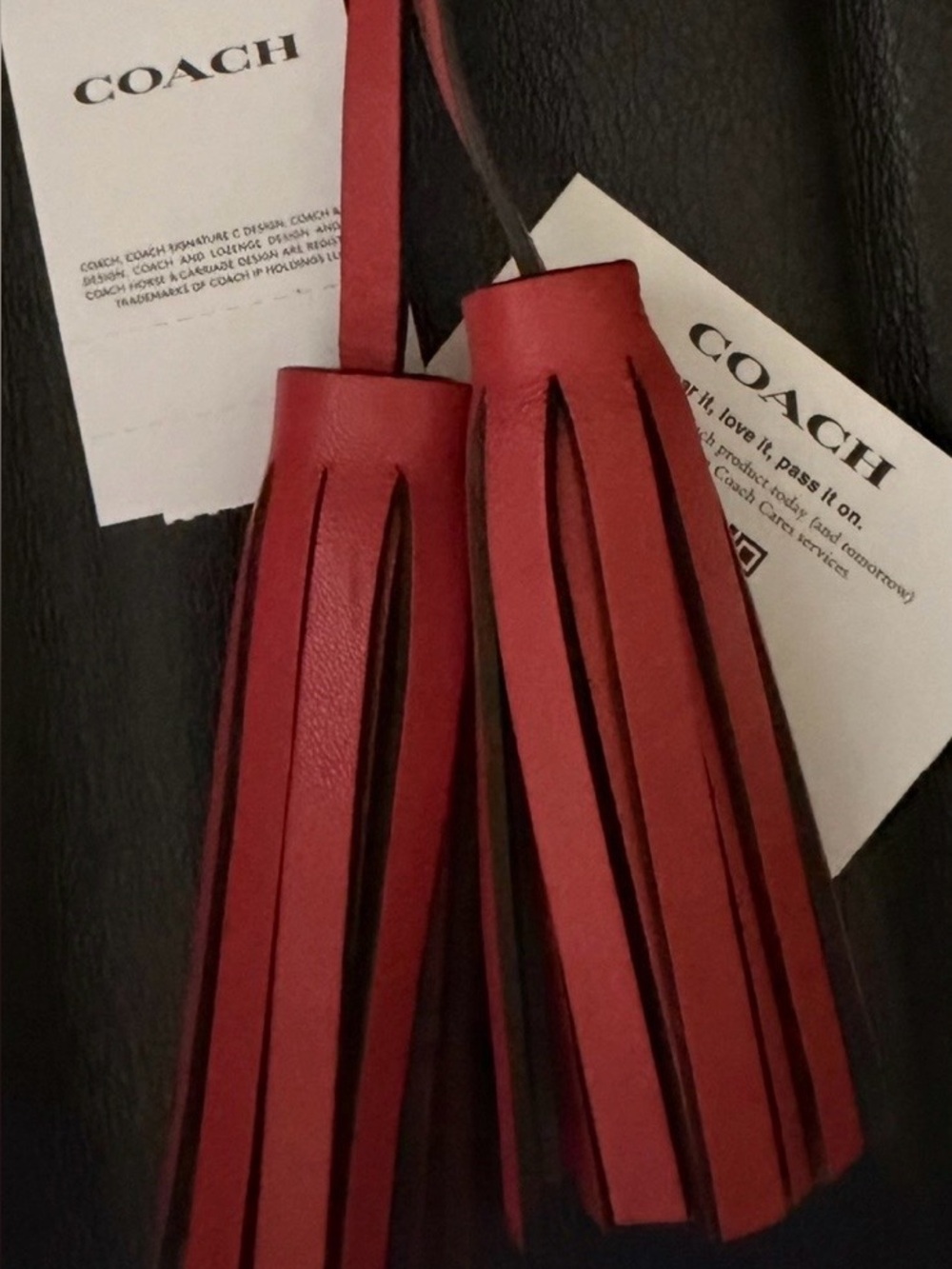 Coach Leagcy Red Leather Double Tassel Charm NEW